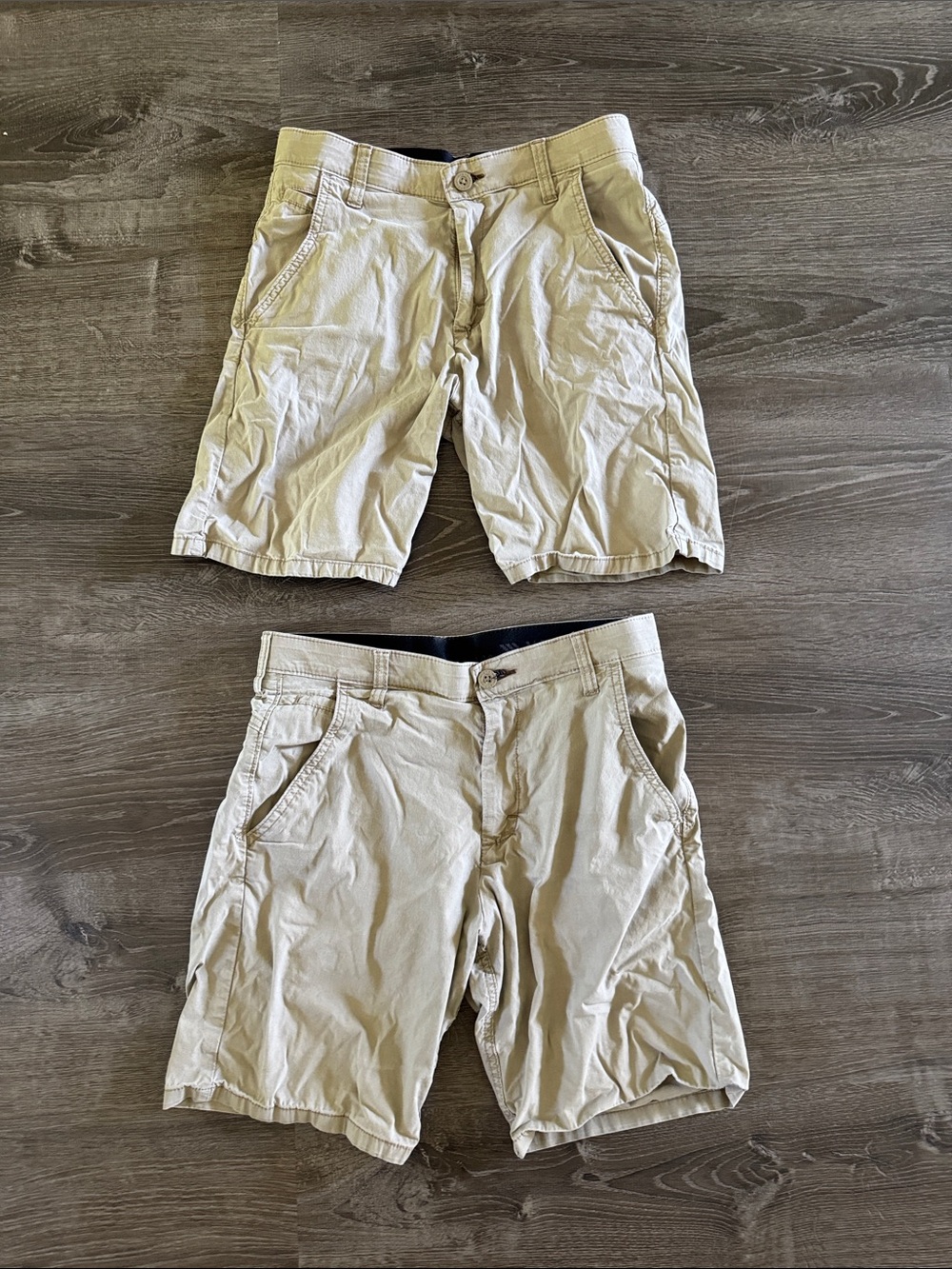 Wrangler Men's Flat Front Shorts - Khaki & Slightly Darker Khaki Pair - Picture 2 of 4